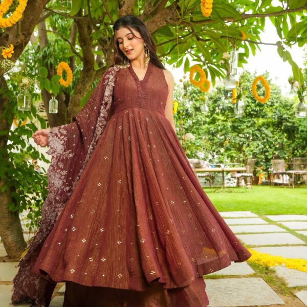 Brick Coloured Crunchy Kurti Set