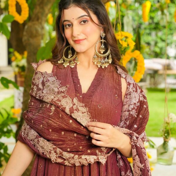 Brick Coloured Crunchy Kurti Set