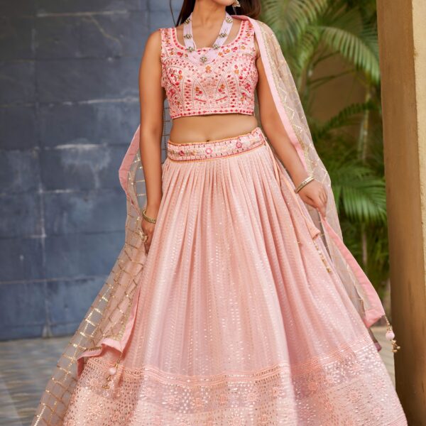 Soft blush-pink georgette lehenga