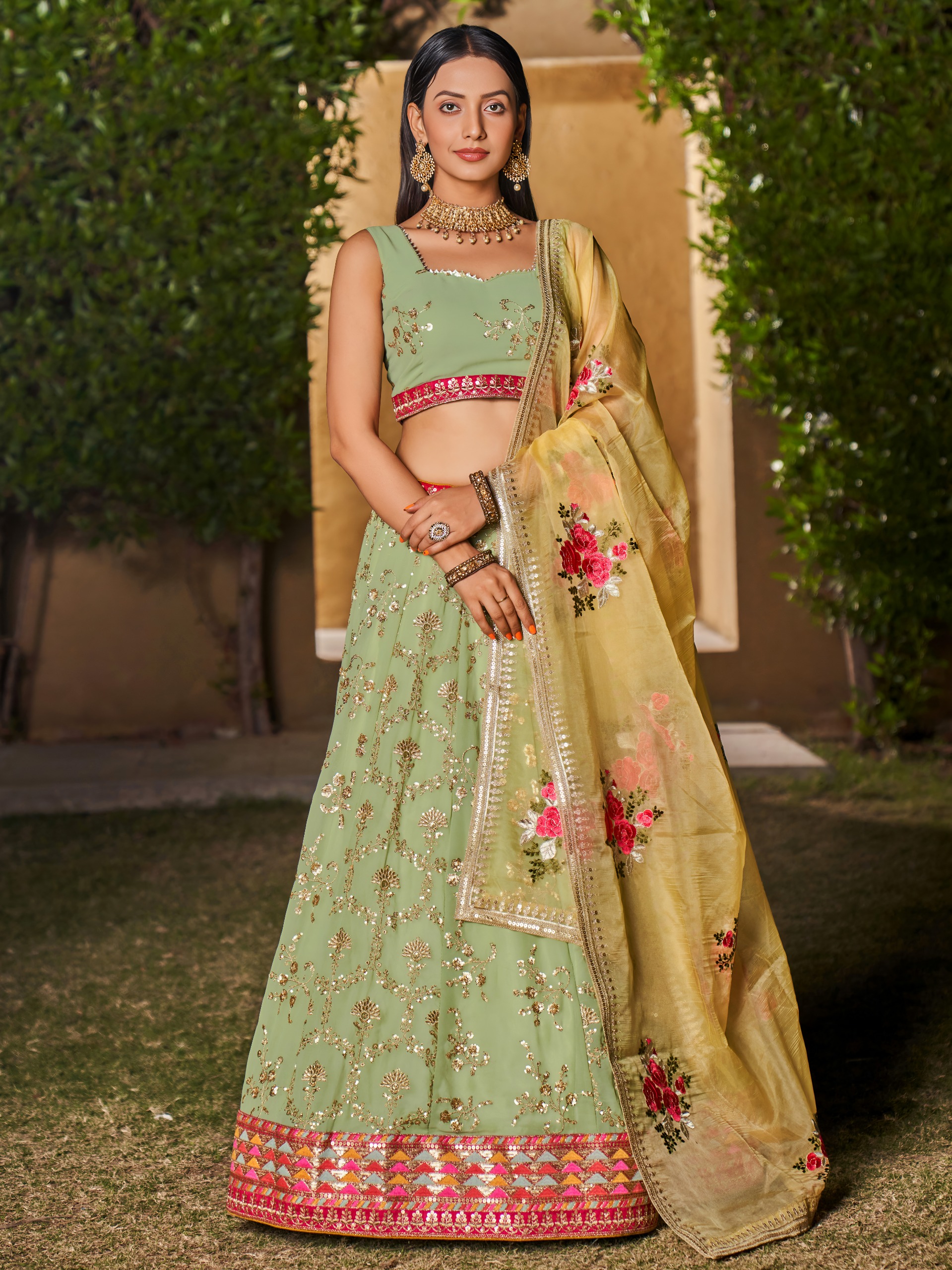 Pista Green Embroidered Lehenga Set - Image 2