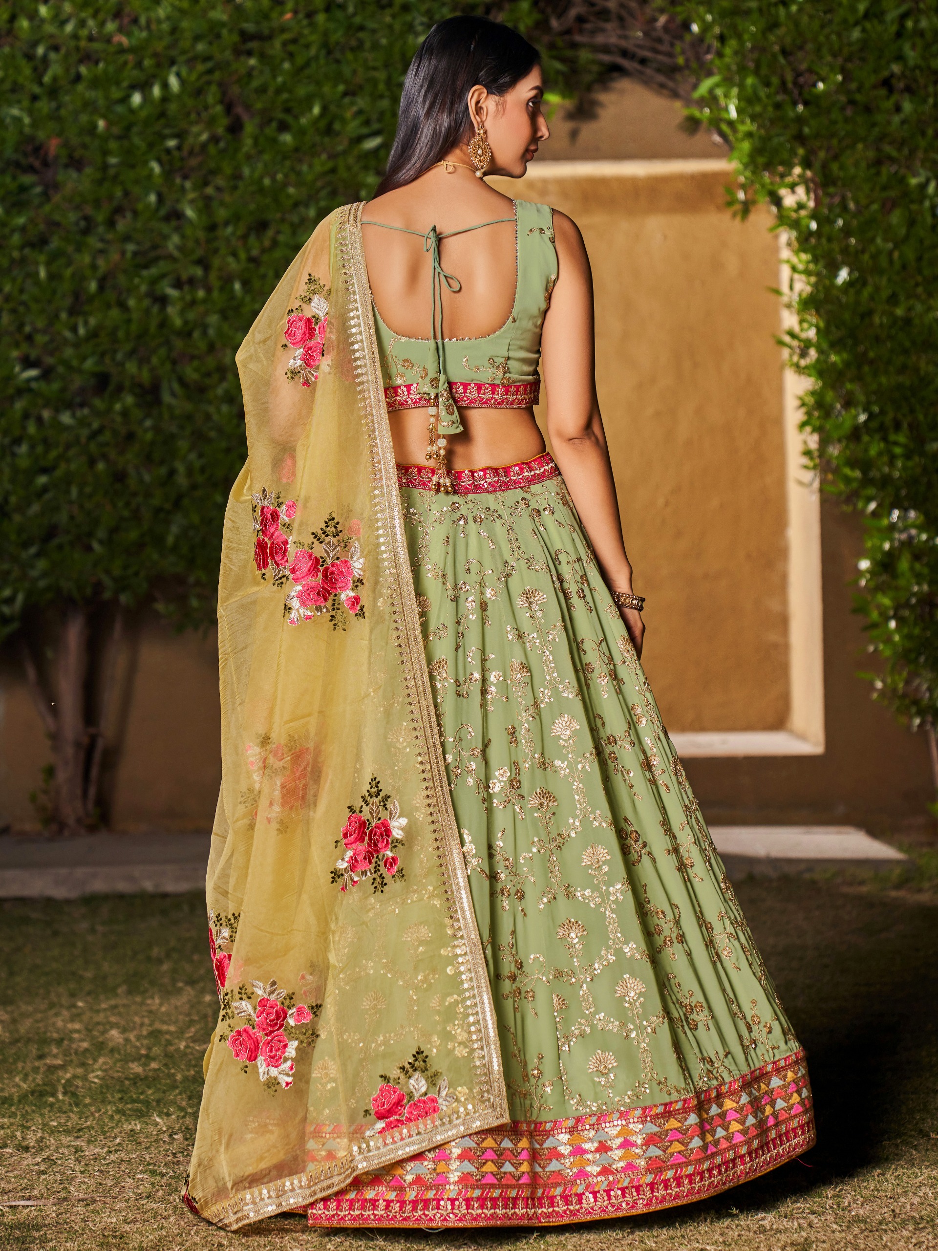 Pista Green Embroidered Lehenga Set - Image 3