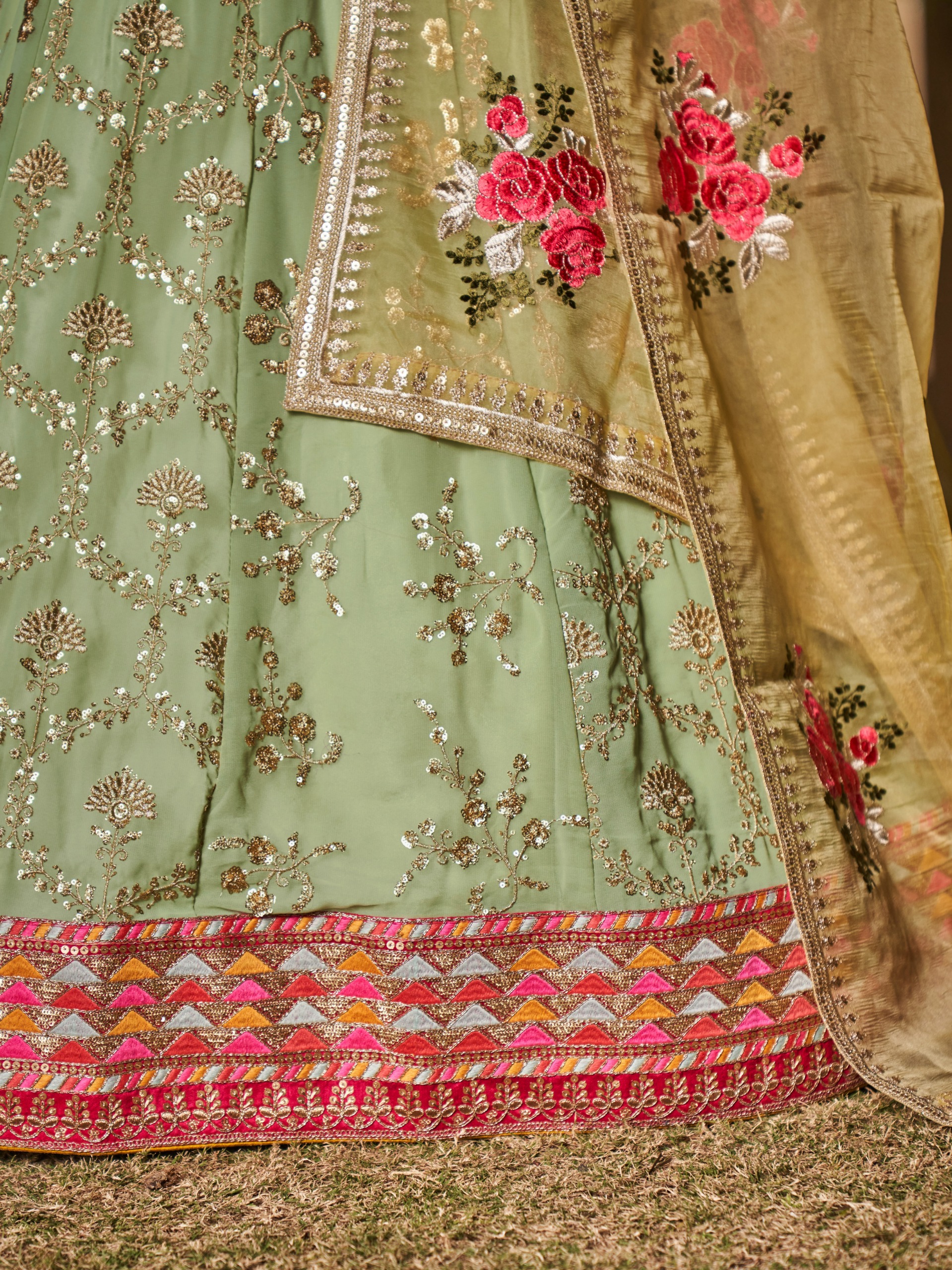 Pista Green Embroidered Lehenga Set - Image 4
