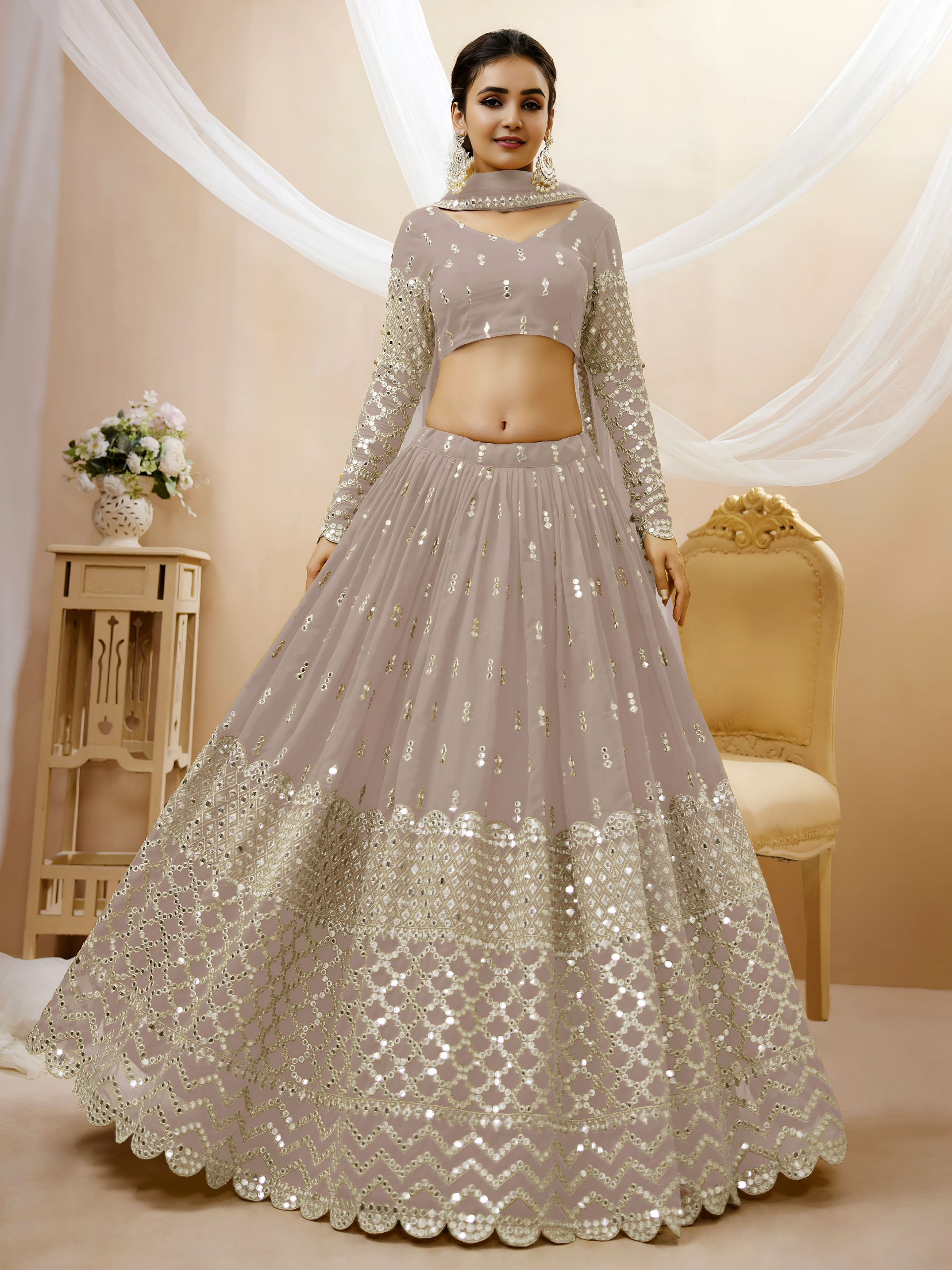 Semi Stitched Georgette Sequence Lehenga - Image 7