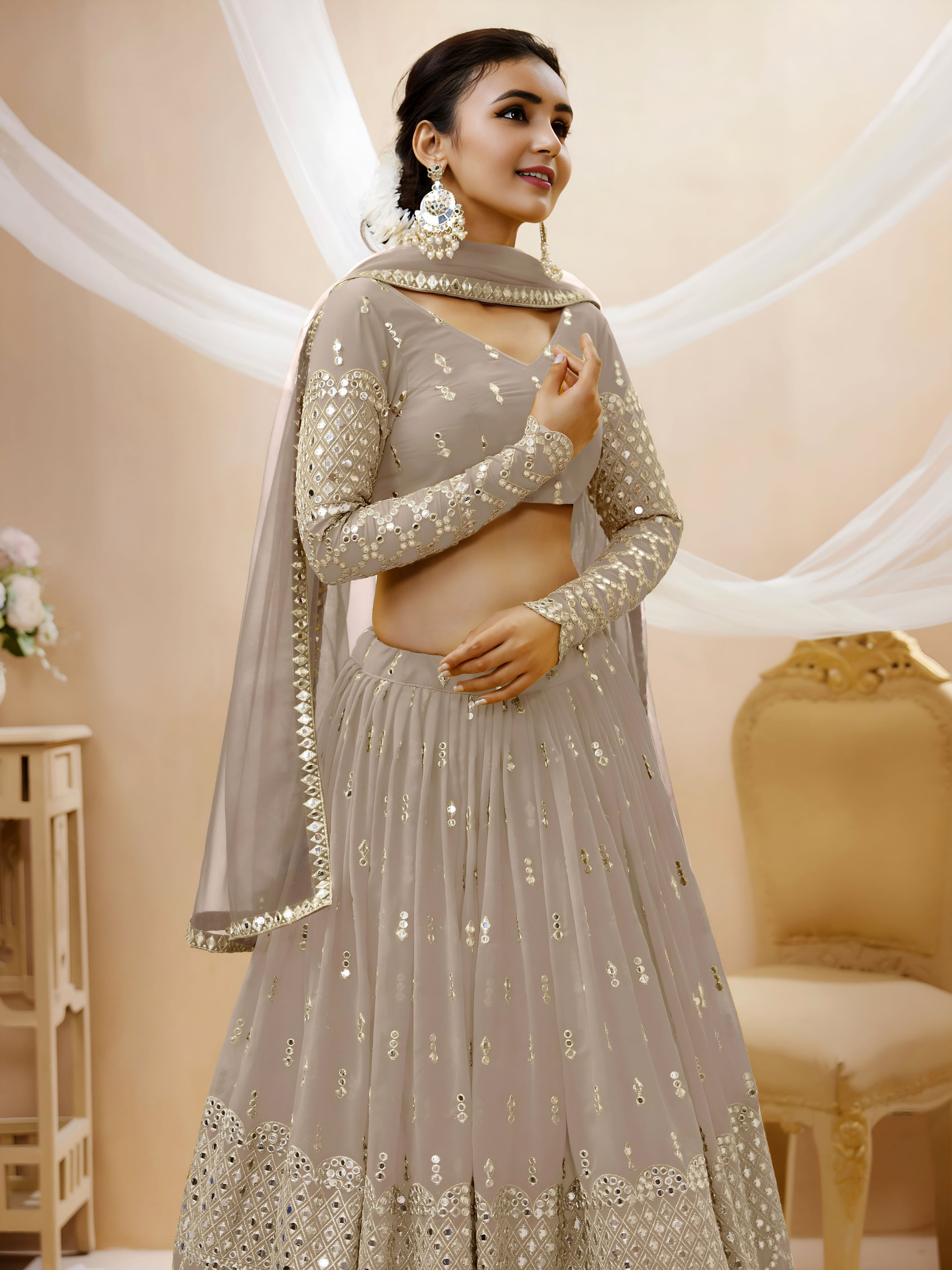 Semi Stitched Georgette Sequence Lehenga - Image 6