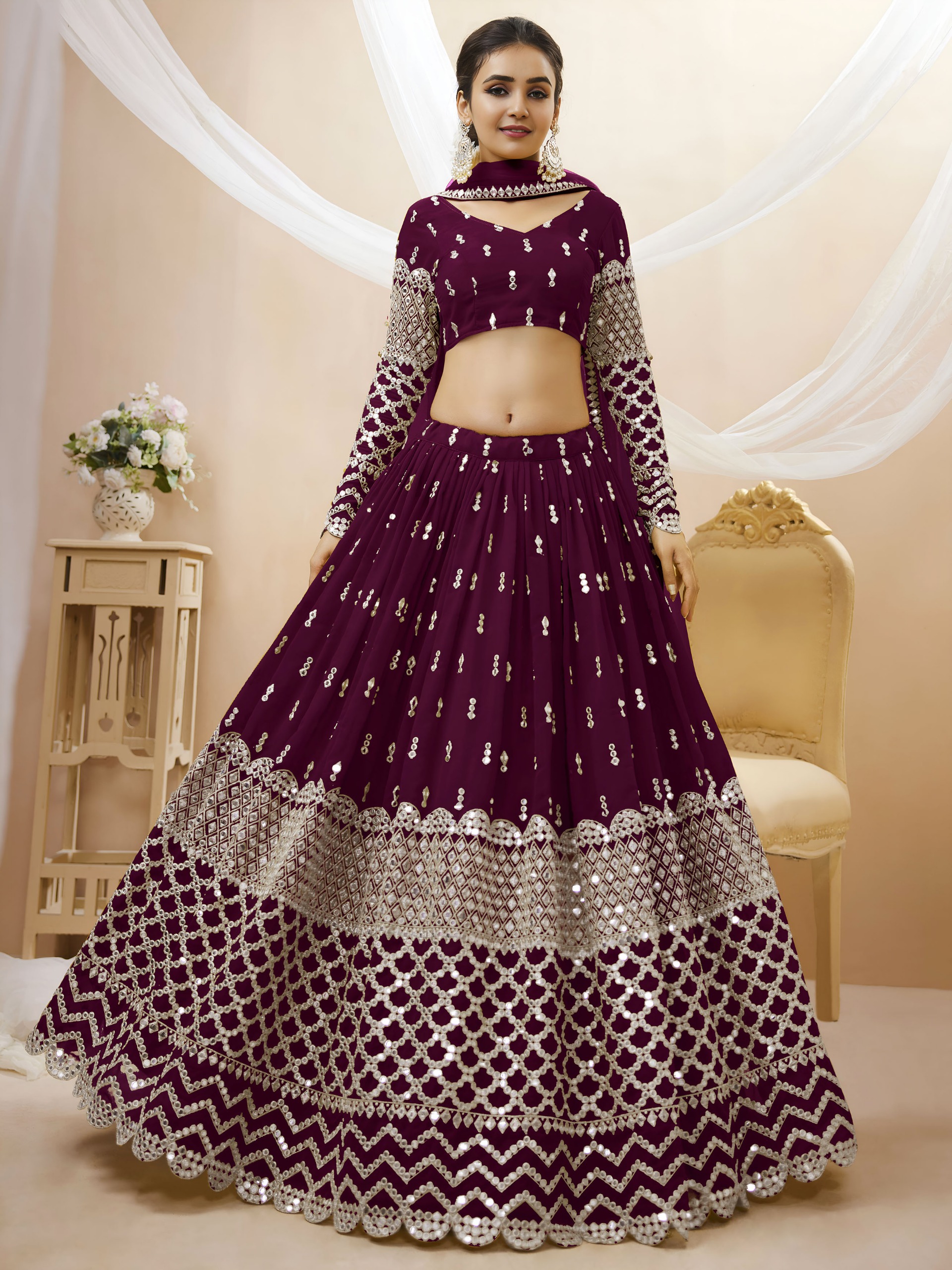 Semi Stitched Georgette Sequence Lehenga - Image 4