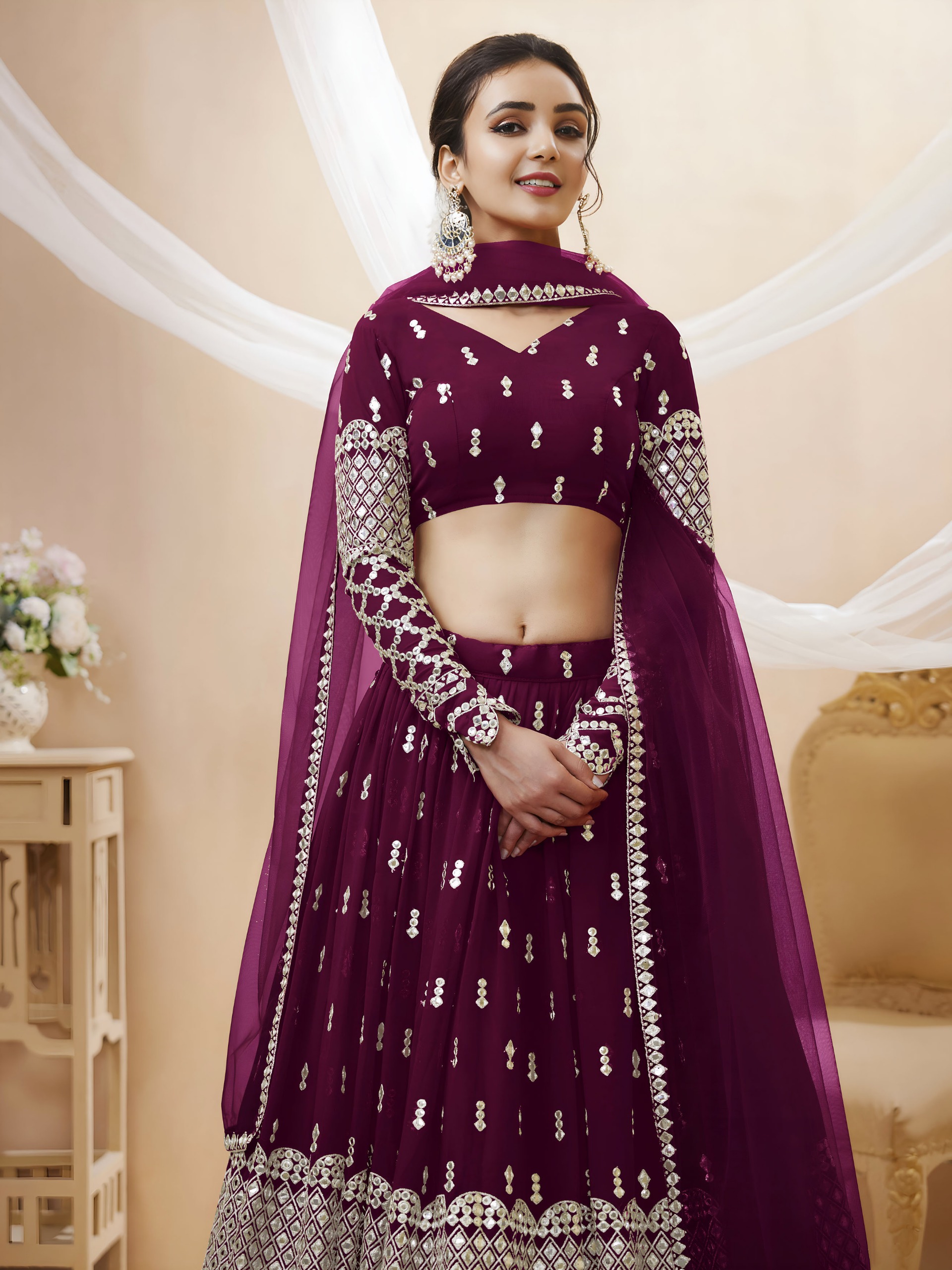 Semi Stitched Georgette Sequence Lehenga