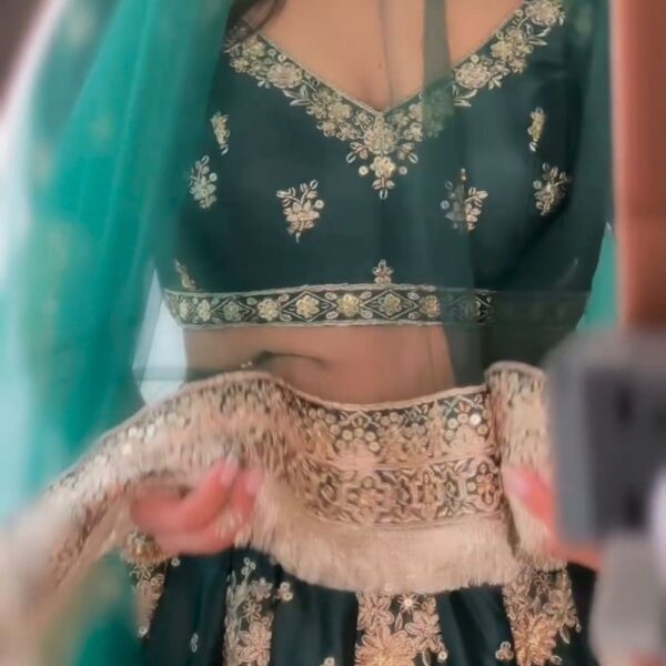 Green Satin Sequence Work Lehenga Choli