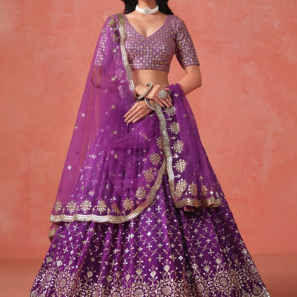 Georgette Ombre flared purple lehenga