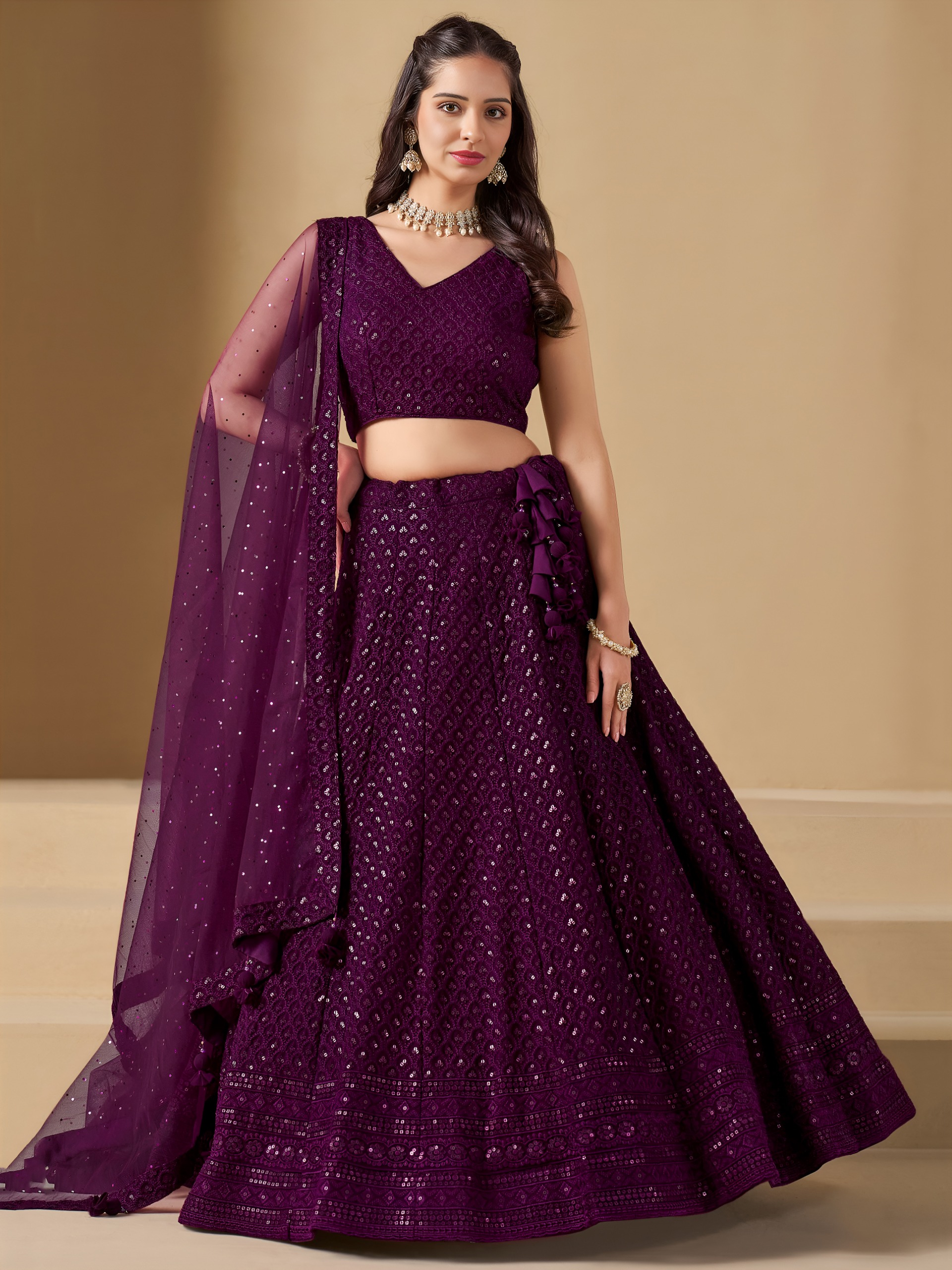 Resham wine georgette lehenga choli - Image 2