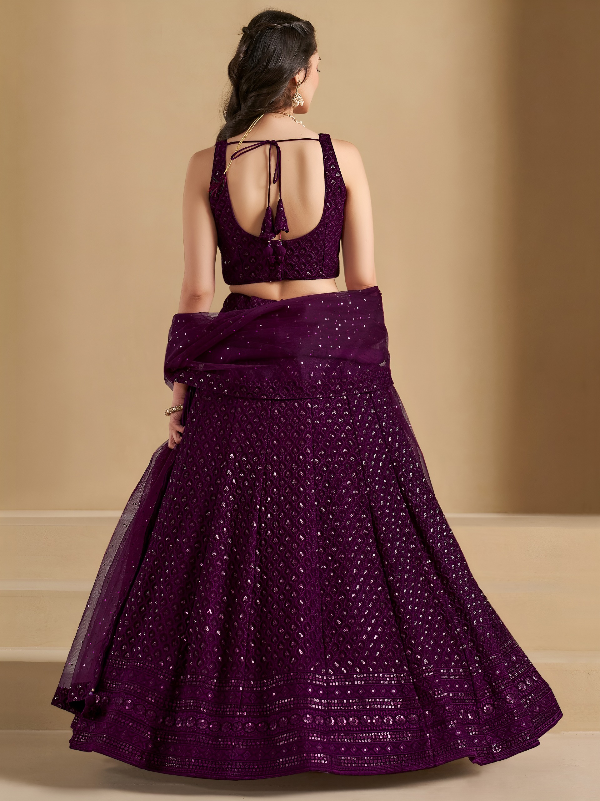 Resham wine georgette lehenga choli - Image 3