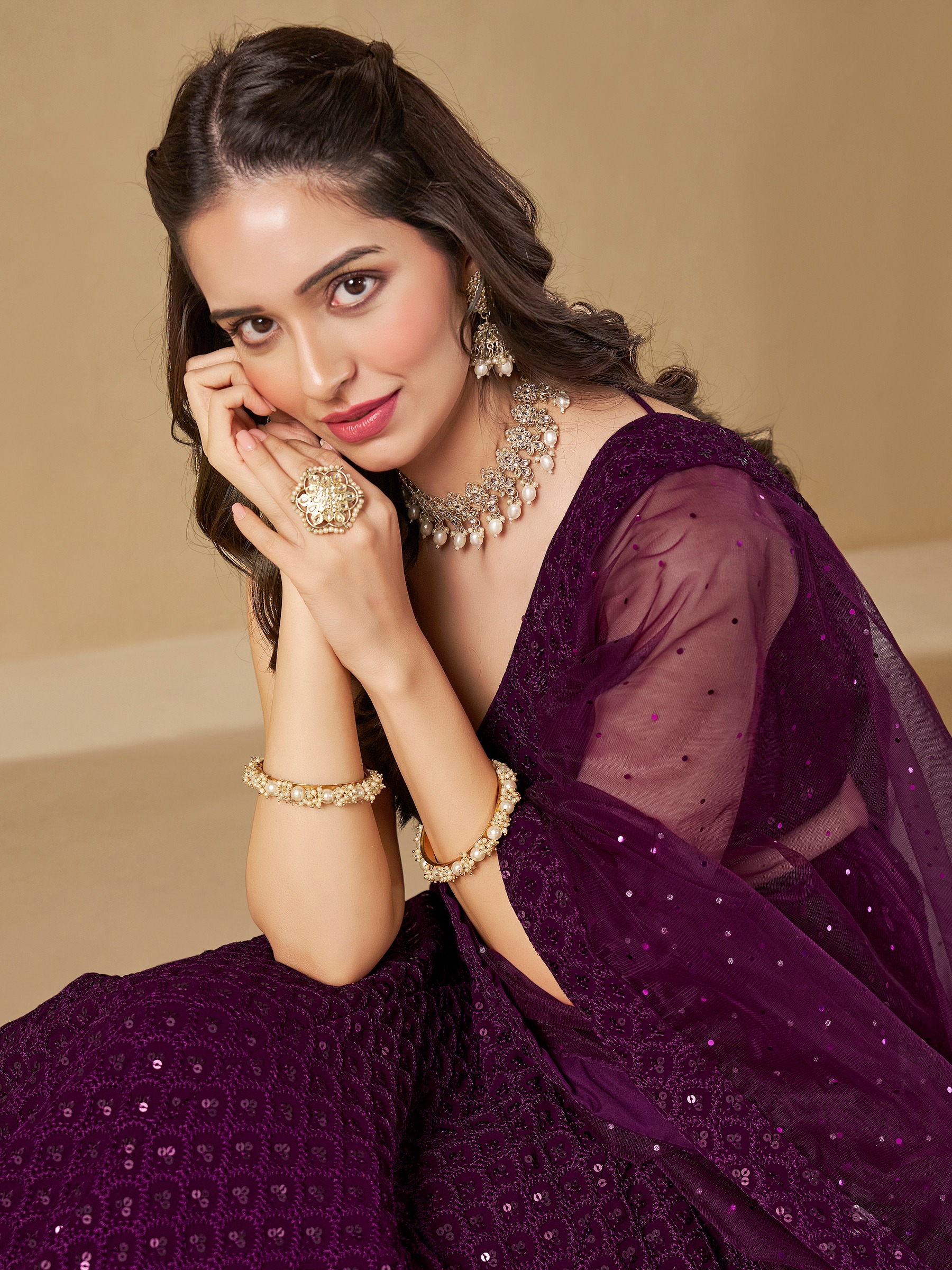 Resham wine georgette lehenga choli