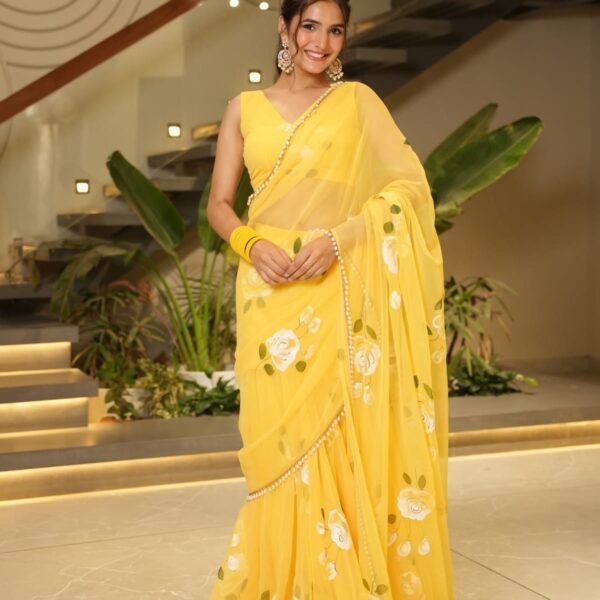 Premium Georgette With Print With pleats