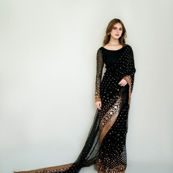 Black Heavy Soft Georgette Saree with Work