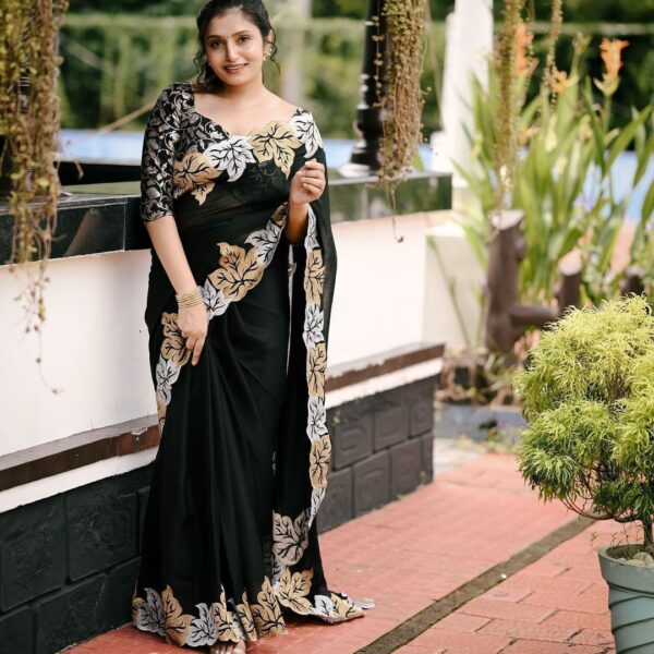 Fancy Satin chiffon embroidery saree