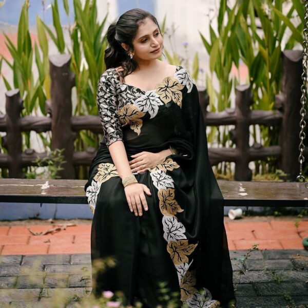 Fancy Satin chiffon embroidery saree