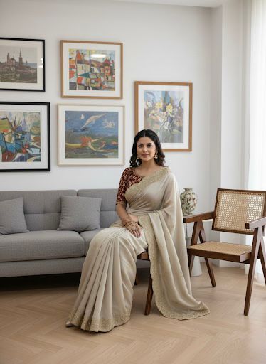 Pure soft rangoli silk with embroidery work