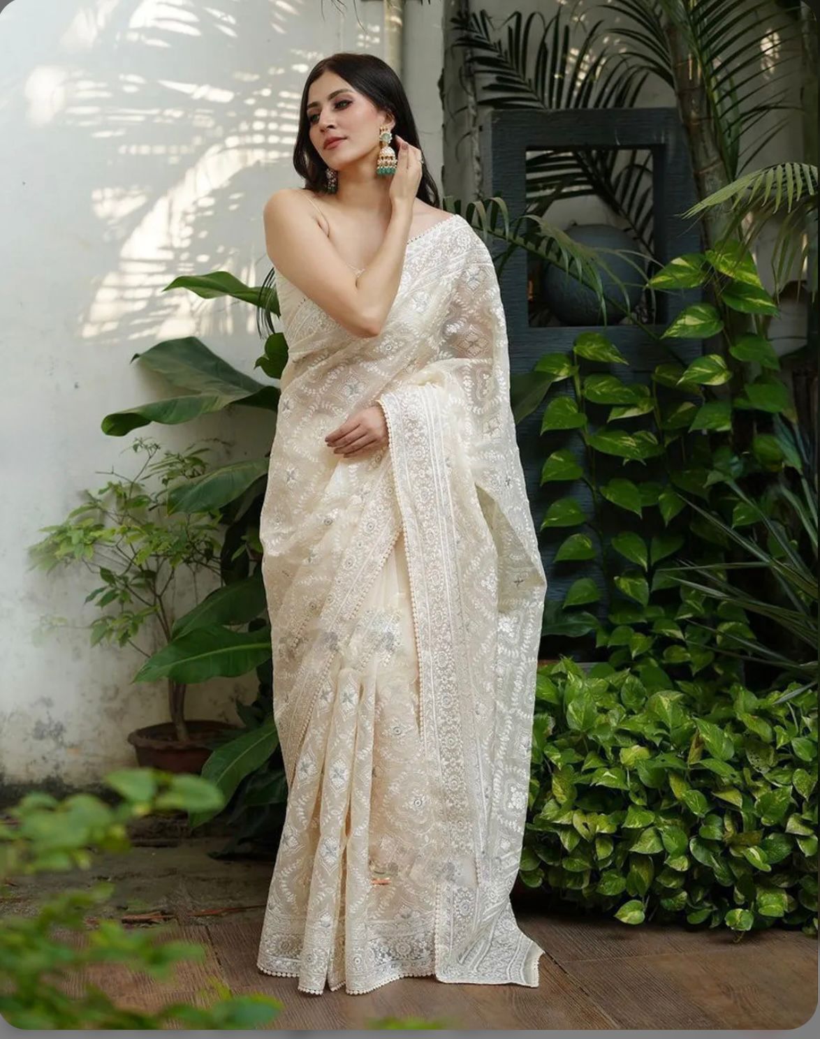 Pure Soft Off-White Silk Organza Saree - Image 2