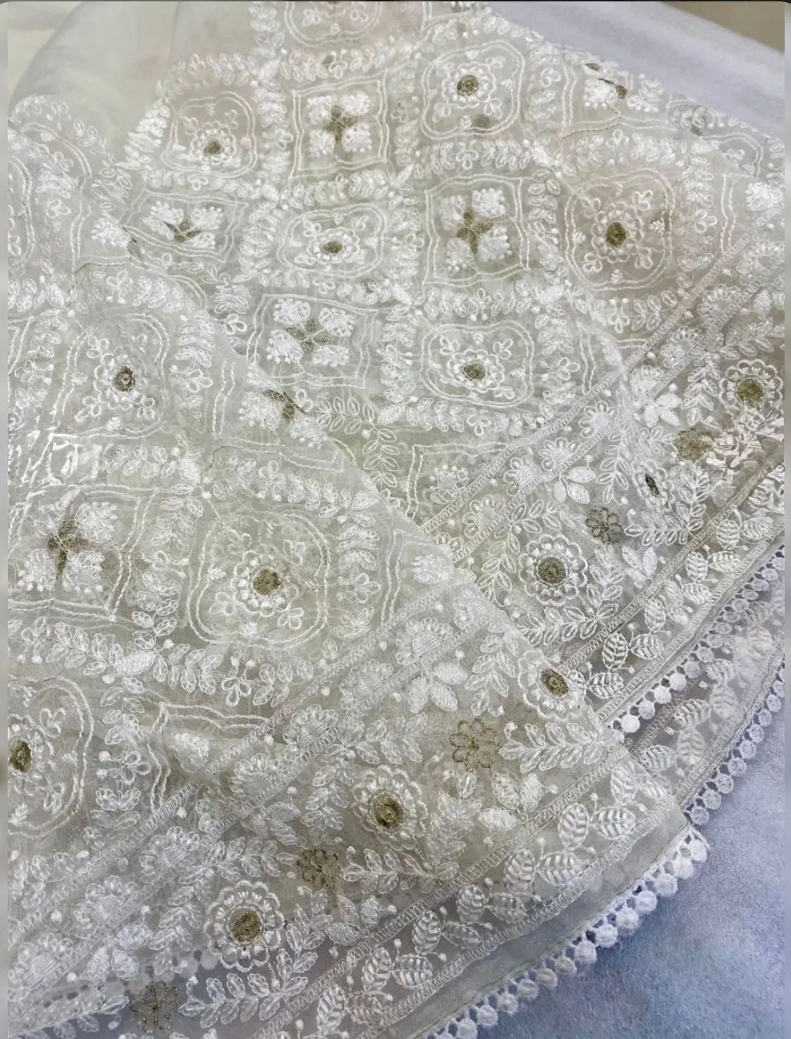 Pure Soft Off-White Silk Organza Saree - Image 4