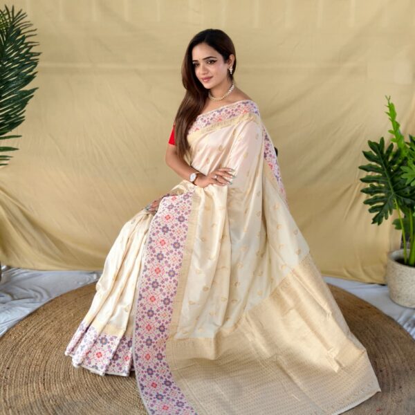 Patola Pure White Silk Saree