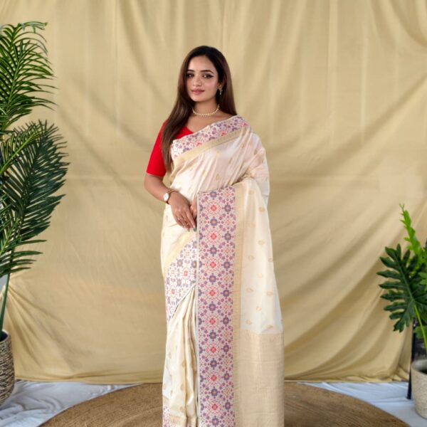 Patola Pure White Silk Saree