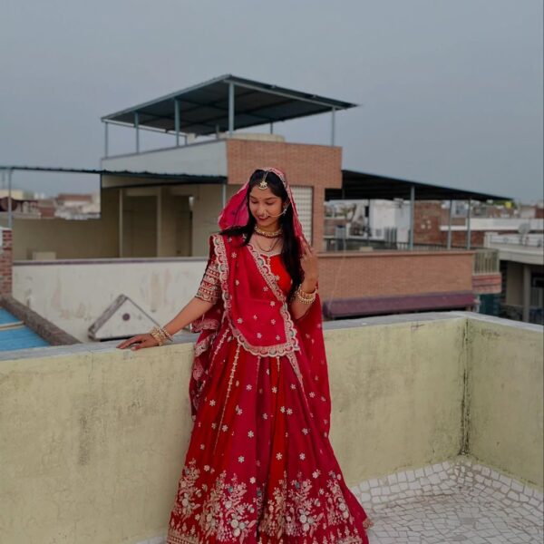 Red and Mixed Foux Georgette Lehenga Choli