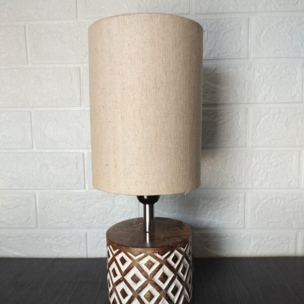 Wood Table lamp with Beige Cotton Shade