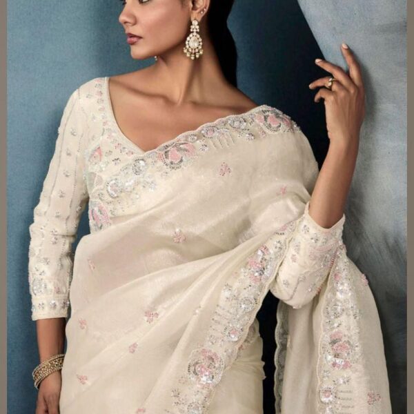 Soft Gold Crushed Saree with Work