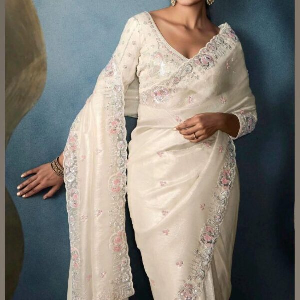 Soft Gold Crushed Saree with Work