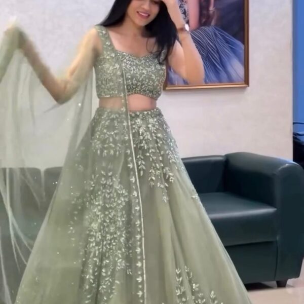 Green Butterfly Net Lehenga Choli