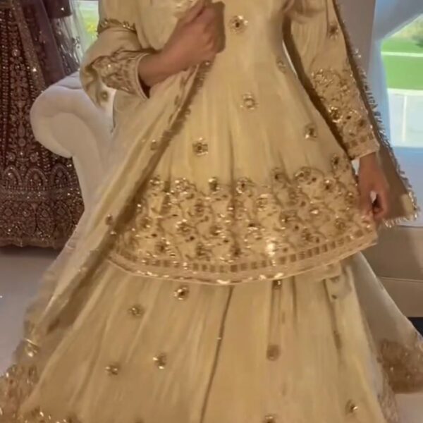 Light Yellow Shade Bead Work Suit Set