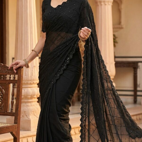 Black Pure Fox Georgette Saree