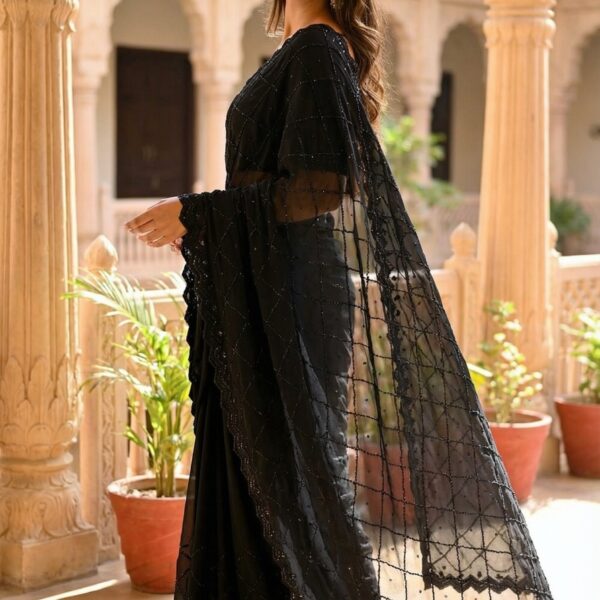 Black Pure Fox Georgette Saree