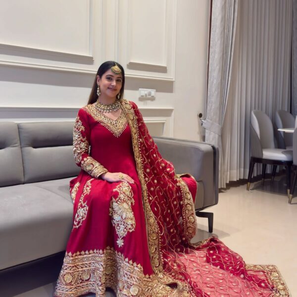 Blood Red Soft Georgette Three Piece Anarkali