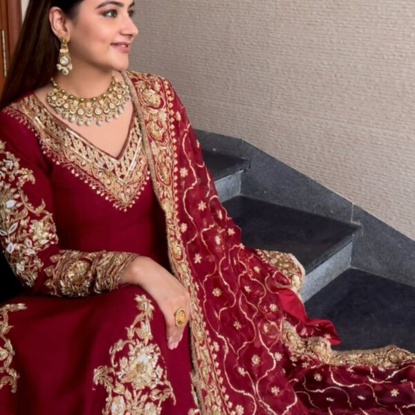 Blood Red Soft Georgette Three Piece Anarkali