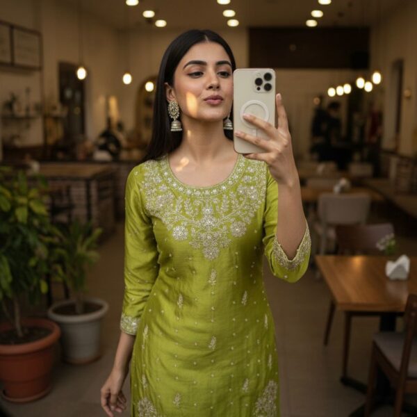 Green Chinon Silk Palazzo Set