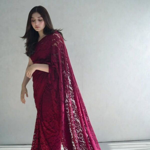 Red Soft Net Saree with Satin Border