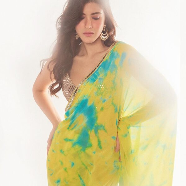 Yellow Georgette digital printed saree