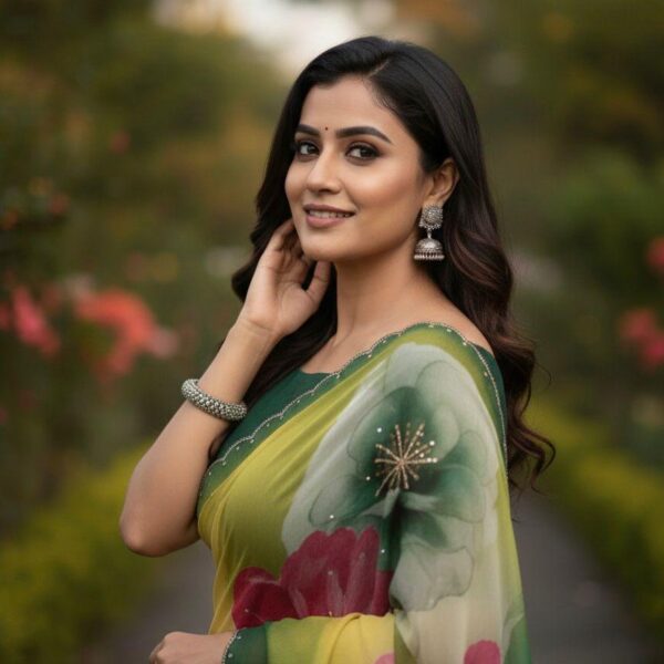 Soft Tabi Silk Organza Flower Print Saree