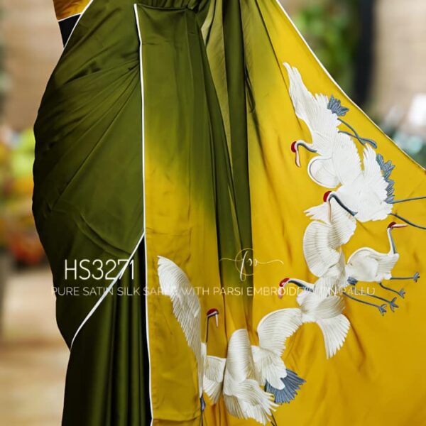 Crepe silk saree with swan multiwork