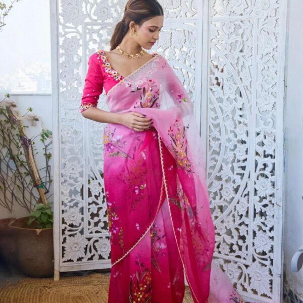 Soft Fandy Satin Saree with heavy embroidery