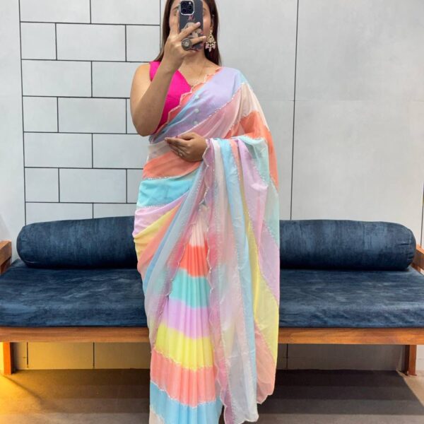 Rich Soft Tabi Organza Saree in Rainbow