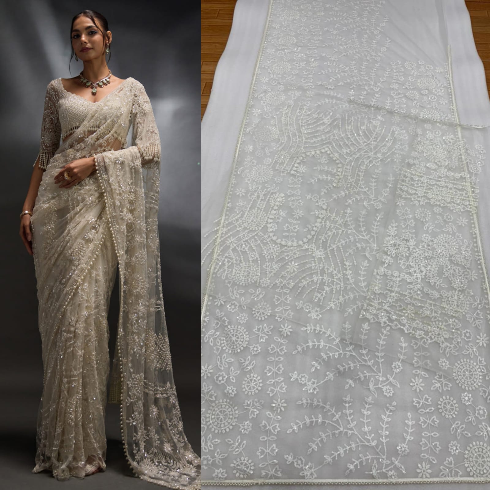 Heavy 5mm multy Sequins Embroidery work Saree - Image 4