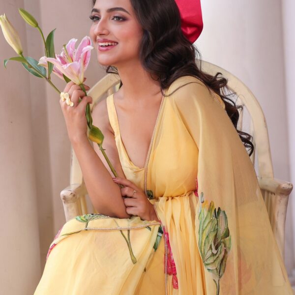 Yellow Soft Tebby Silk Saree with Print