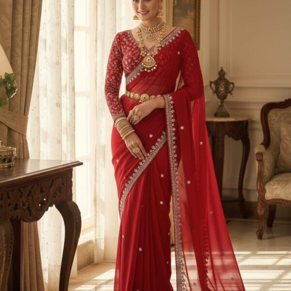 Red Soft and Elegant Georgette Saree