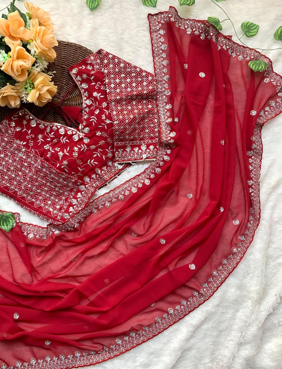 Red Soft and Elegant Georgette Saree - Image 4