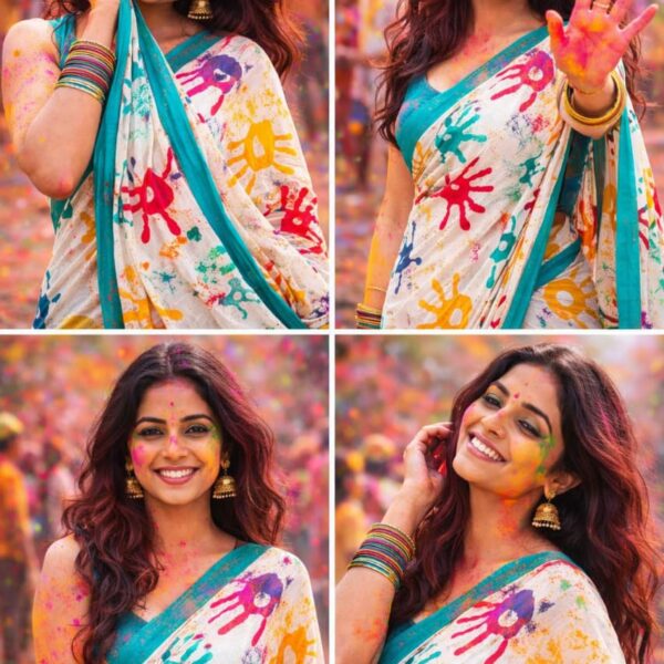 Holi Special Hand Printed Saree