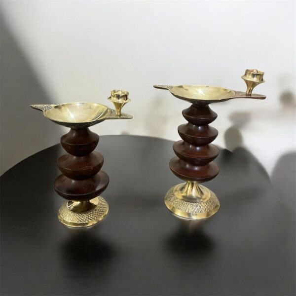 Sheesham Wood Pure Brass Work Diya