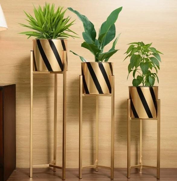 Brass metal planters set of 3