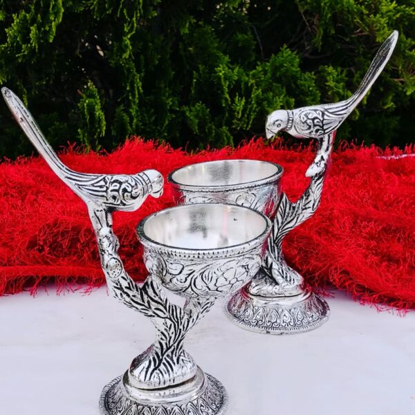 German silver single parrot round  bowl