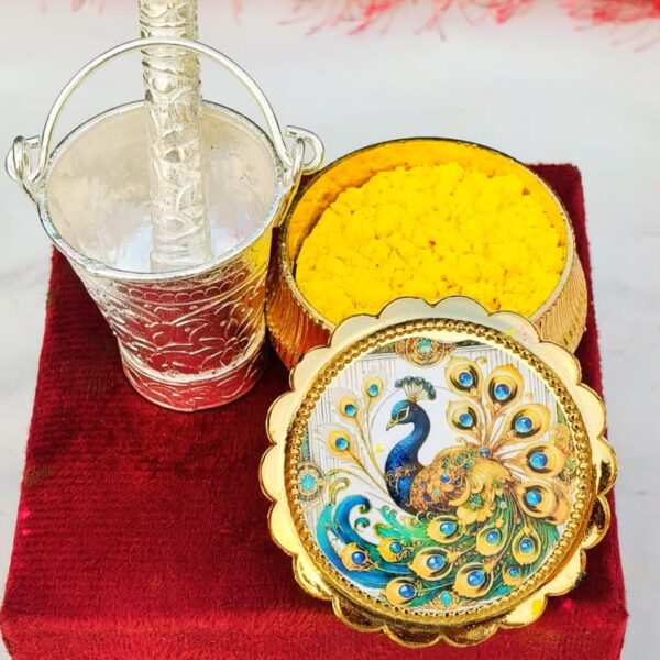 German silver Holi combo with Gold plated acrylic Gulal box